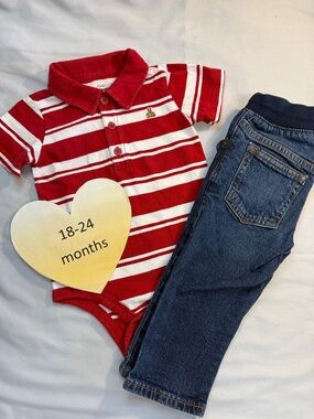 GAP - LIKE NEW Red and White Striped Bodysuit/onesie  with Blue Jeans Set